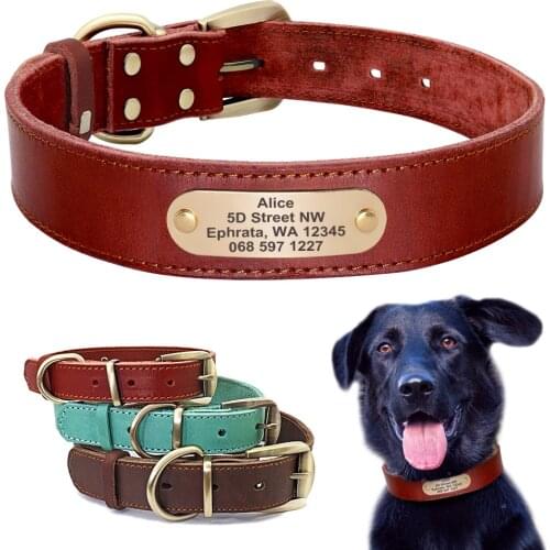 Leather Dog Collar Personalized Custom Pet Tag Collars Soft Dog Collars Engraved Id Tag for Large Dogs Pitubull German Shepherd