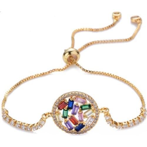 Round multicolor micro pave cz zircon cubic zirconia Bracelet Adjustable silicone silver gold plated Charm Snake Chain dg424
