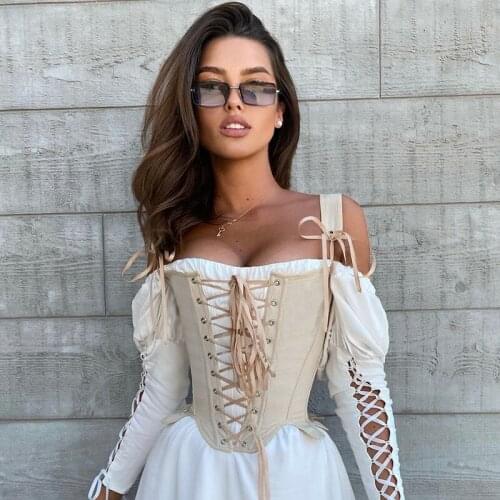 Summer Girls Princess Vest Cosplay Costume Long Sleeve Lace Up Bandage Fishbone Vintage Corset Bustier Elegant Top A21TP175