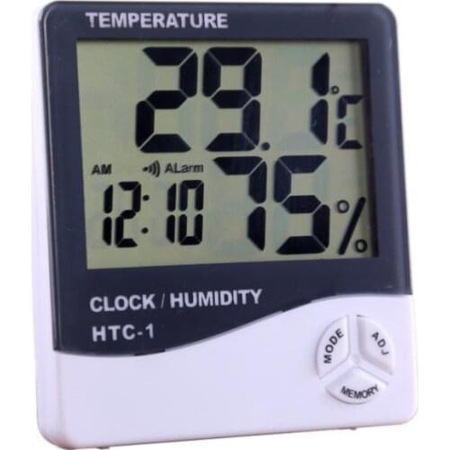 100pcs Weather Station HTC-1 Indoor Outdoor Thermometer Hygrometer Digital Temperature Humidity Meter Alarm Clock SN3814