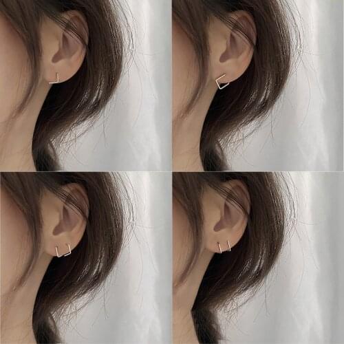 Cute Small Irregular Silver Color Stud Earrings For Women Cool Geometric Squarl Unique Jewelry Gift Korean Girlfriends Brincos
