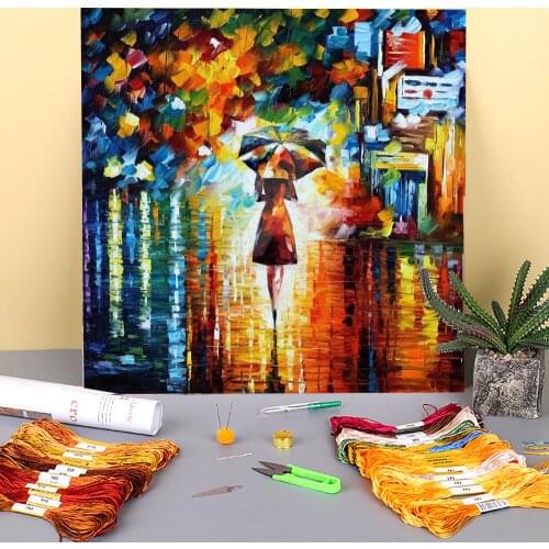 Misterious Rain Princess Printed Canvas 11CT Cross Stitch DIY Embroidery Complete Kit DMC Threads Sewing Handiwork Counted