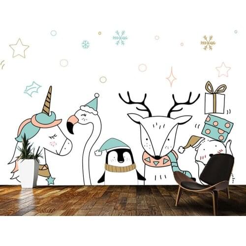 Cute animal cartoon snow Christmas theme wallpaper mural,living room tv wall children bedroom wall papers home decor