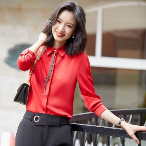 IZICFLY New Autumn Spring Korean Style White Red Shirt Women Work Wear Slim Casual Office Elegant Fashion Blouse Big Size