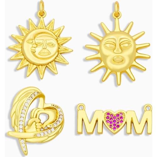 OCESRIO Brass Cubic Zirconia Mom Necklace Pendant Charms for Jewelry Making CZ Gold Sun Pendant Charms for Jewelry pdta261