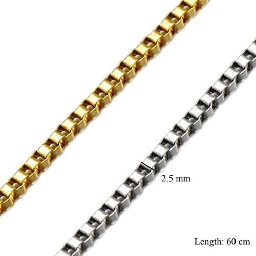 Wholesale Jewelry -- 60 cm Length 316L Titanium steel Long Boxes ( 2.5 mm width ) Necklaces for Men No Fade Gold / White