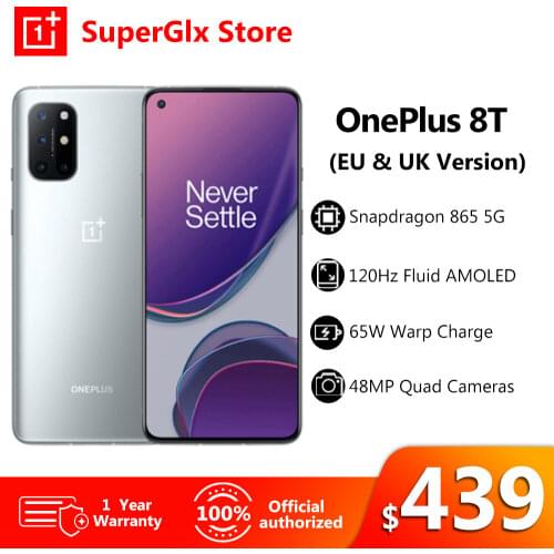 Original Oneplus 8T 8 T 5G SmartPhone 12GB 256GB 120Hz Fluid AMOLED Display Snapdragon 865 65W Warp Charge One plus Mobile Phone