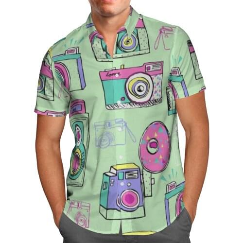 Camera 3D Printing Beach Hawaiian 2021 Summer Shirt Short Sleeve Shirt Streetwear Oversized 5XL Camisa Social Chemise Homme-912