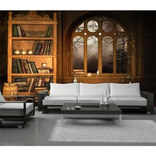 Custom photo wallpaper European Retro Nostalgic Library Bookshelf Mural Custom Book Background Wall Fresco Decorative Wallpaper