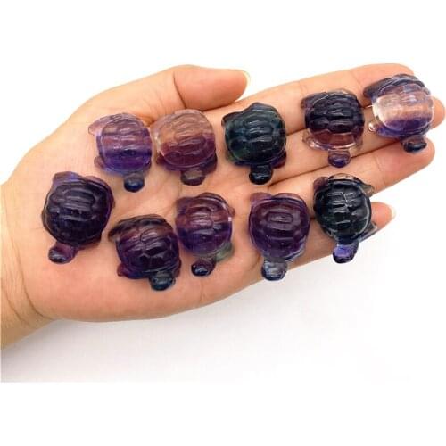 Lovely 1pcs Natural Rainbow Fluorite Tortoise Statue Hand-carved Figurine Animal Home Decoration Natural Quartz Crystals