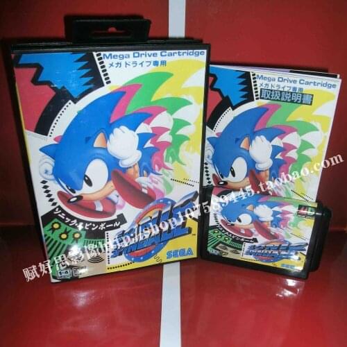 Sega MD game - Sonic spinball with Box and Manual for 16 bit Sega MD game Cartridge Megadrive Genesis system