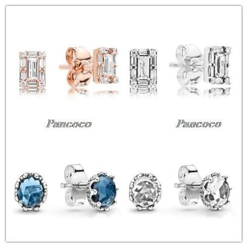 Authentic 925 Sterling Silver Earring Blue Sparkling Crown Stud Earrings With Crystal For Women Wedding Gift Pandora Jewelry