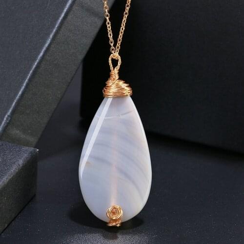 ShinyGem Baroque Natural agate Pendant Necklace 14K electroplated gold wire Handmade Striped agate fashion Necklaces For Women