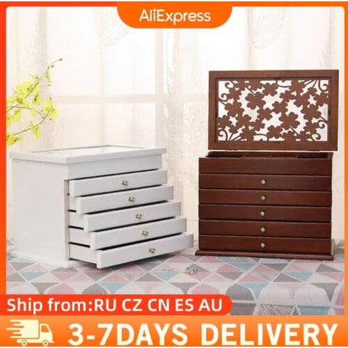 Multi-Layer Big Wooden Jewelry Box Hollow out/With Mirror Jewelry Display Casket Earrings Ring Boxes Jewelry Organizer Gift Box