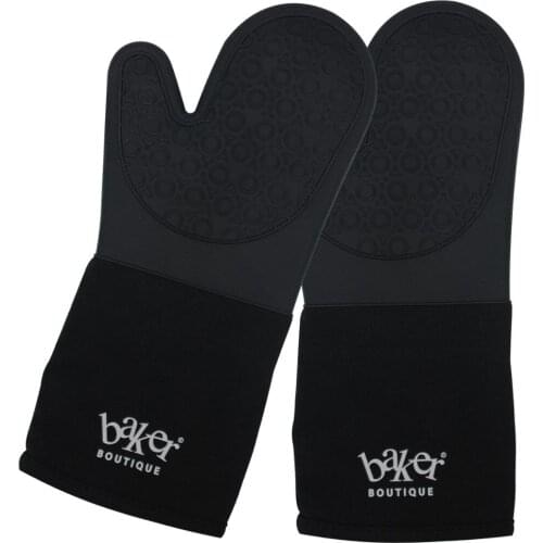 Silicone Oven Gloves, Long Baking Mitts with Inner Cotton Layer, Machine Washable and Durable Heat Resistant Oven Mitts