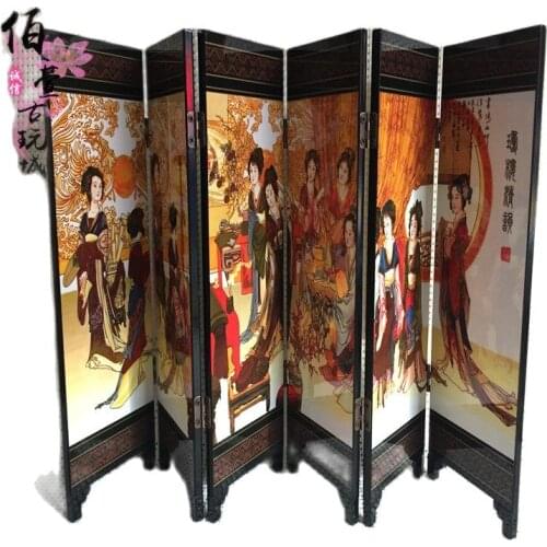 Antique folding six screens New Ladies drawing Chinese style lacquer painting handicraft home decoration decoration