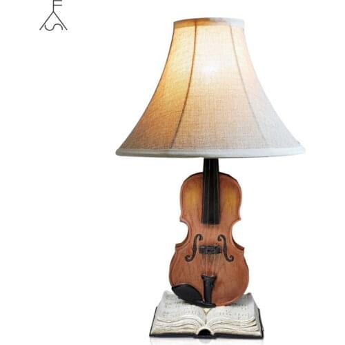 JW European Style Vintage Resin Violin Creative Bedsides Table Lights Reading Room Table Lights Kids Bedroom Desk Lighting Deco