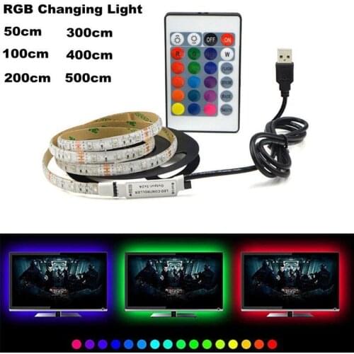 USB 5V LED Waterproof String Light Lamp Flexible RGB Changing Light Tape with Remote Control Ribbon