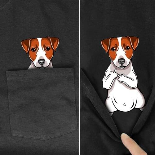CLOOCL Funny T-Shirt Fashion Brand Summer Pocket Russell Terier Printed T-shirt Hip Hop Tops Cotton Pet dog Tees