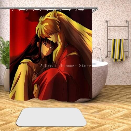 Custom High Quality Japanese anime Inuyasha Shower Curtain Waterproof Bathroom Polyester Fabric Bathroom Curtain