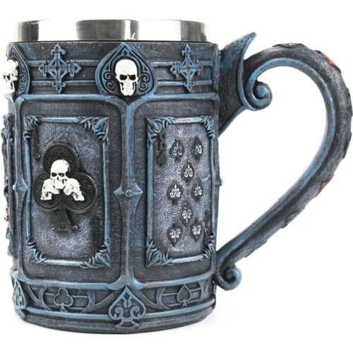 Poker Skull Beer Mug Dead Mans Hand Casino Stein Tankard Coffee Cup Mug Brathday Halloween Gift 500ml