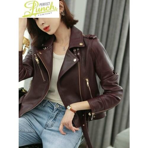 Real Womens 2021 Spring Genuine Sheepskin Female Short Vintage Motorcycle Jacket Autumn Leather Coat 018 KJ