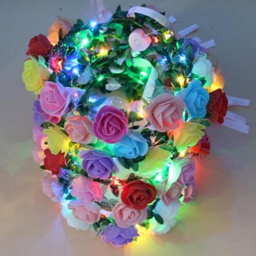 10pcs/lot Women Girls LED Flashing Flower Headband Light Up Floral Garland Glow Party Wreath Carnival wedding birthday Xmas