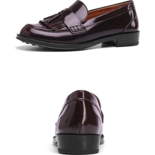 Spring Style Deerskin Inner Lining Genuine Leather Women Loafers Polished Color Cowhide Round Toe Tassel Female Single Shoes