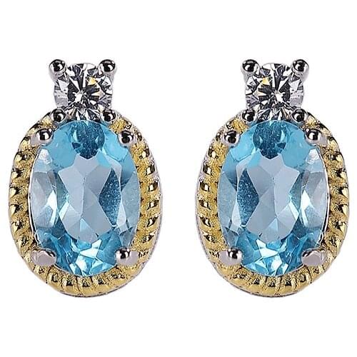 S925 sterling silver gold-plated cut inlaid natural Topaz Stud earrings personalized fashion womens earrings