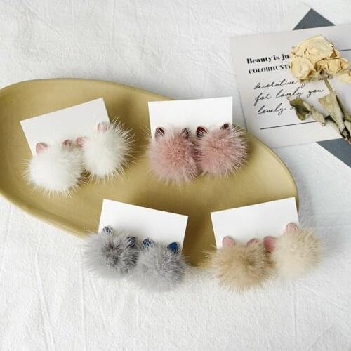 Cute White Grey Yellow Pink Plush Hairball Earrings for Women Girl Cat Ear Round Ball Enamel Dangle Drop Earrings Winter Jewelry