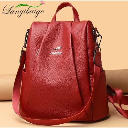 Womens Soft PU Leather Backpack Fashion Retro Shoulder Bag Teenager Student School Bag Casual Womens Travel Backpack