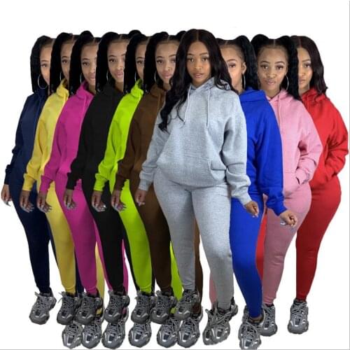 2021 Womens Sweater Solid Two Piece Suit Plush Sports Suit
