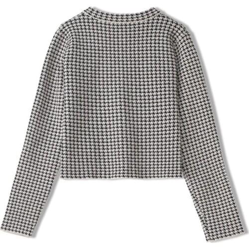 Women Knitted Sweaters O Neck Single Breasted houndstooth Short Thin Jumpers Coat Women 2020 Early Fall Female Clothes Cardogams