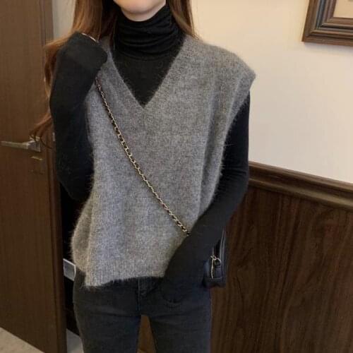 Woman Jacket Vest Sweater V-neck Sleeveless Pullover Inner Wear Knitted Vest Autumn Winter Gray Vest for Women Chaleco Mujer