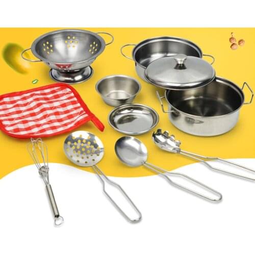 10pcs/set Stainless Steel Simulation Kitchenware Playset Kids Toys Playing