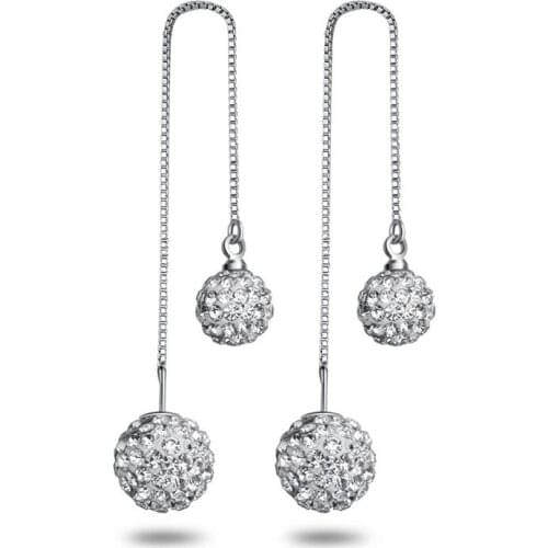 100% 925 sterling silver fashion Shambhala ball crystal drop earrings for women jewelry wholesale birthday gift drop shipping