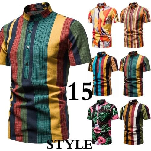 2021 Summer Fashion Mens Hawaiian Casual Stand-up Collar Short-sleeved Multi-style Plus Size Shirt