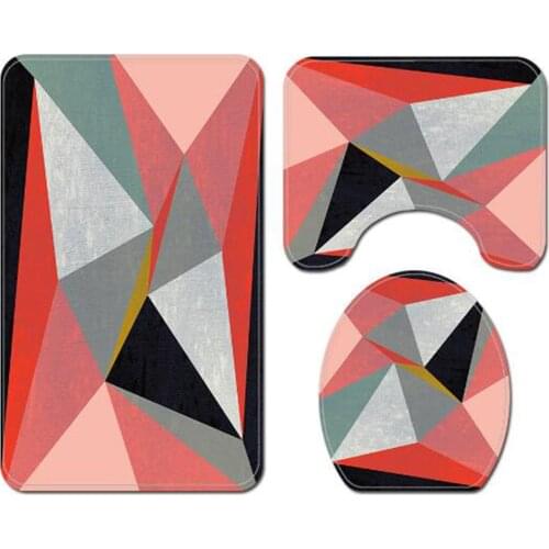 3pcs/set Bathroom Mat Set Abstract Geometric Fluid Print Non-slip Floor Pad