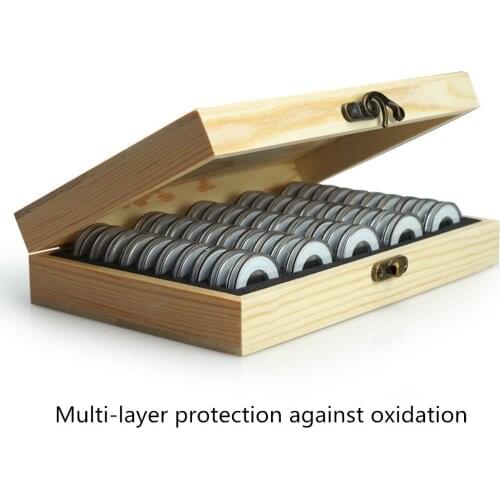50PC Coin Collection Case Adjustable Double Layer Antioxidant Coins Storage Box Wooden Display Commemorative with Adjustment Pad