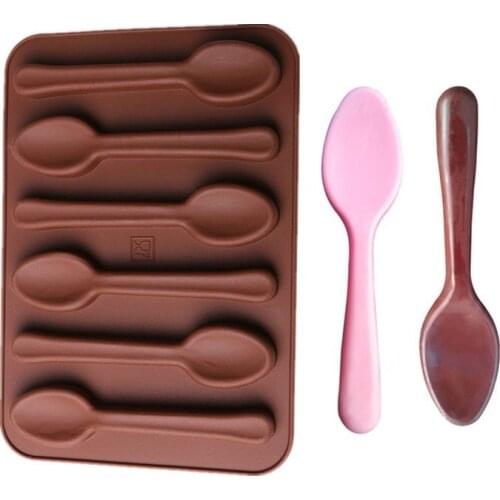 6 Holes Spoon Shape Chocolate Molds Silicone DIY Cake Decoration Molds Jelly Ice Baking Mould Spoon Home Cake mold