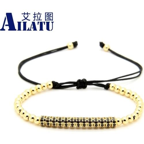 Ailatu Men Bracelet Black Cz Curved Long Tube Macrame Bracelets
