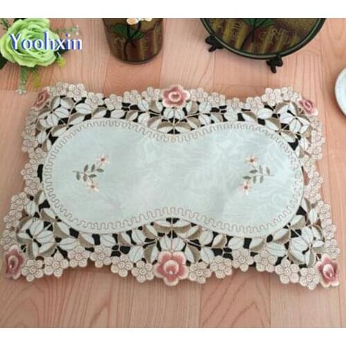 Satin HOT Embroidery table place mat pad cloth dining Placemat drink Doily pot Cup mug holder trivet Coaster kitchen Accessories