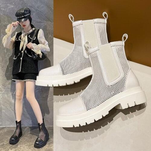White Martin Boots Summer Thin Womens Breathable New Thick-soled Mesh Short Boots Mesh Boots Hollow Boots Children Boots Women