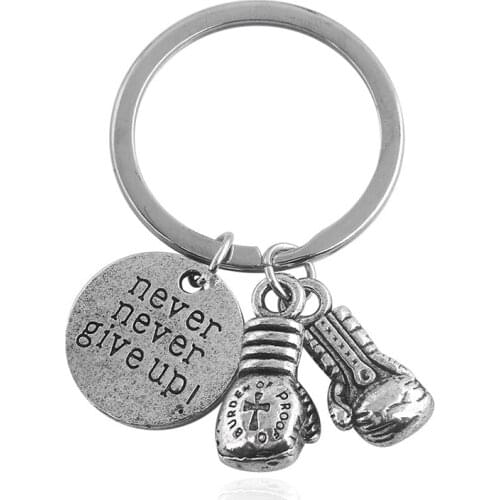 Letter Never Give Up Boxing Glove KEYCHAIN Love Gym Fitness Keyring Men Car Women Bag Accessories Bodybuilder Jewelry