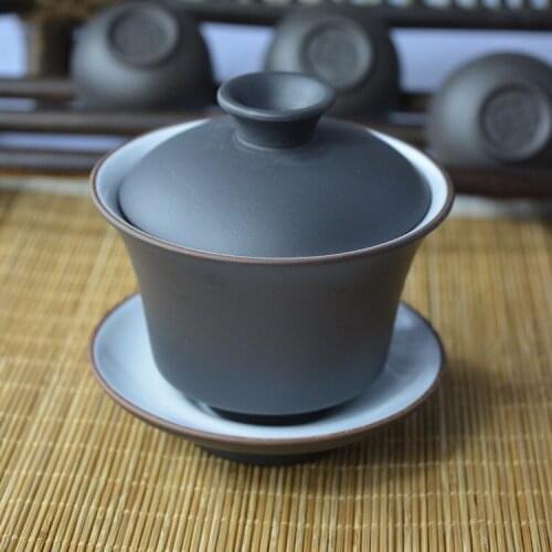 [GRANDNESS] 100ml Yixing Purple Clay Porcelain Gaiwan Tea Cup Zisha Gongfu Tea Bowl 100ml