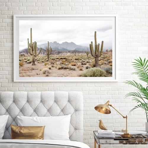 Desert Landscape Painting Posters and Prints Boho Decor Southwestern Saguaro Cactus Photo Canvas Pictures for Living Room Decor