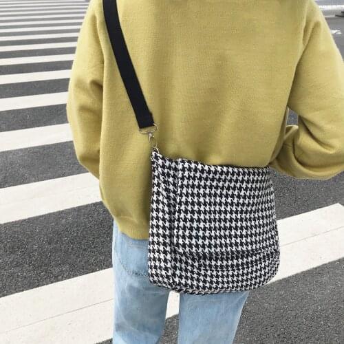 Women Woolen Houndstooth Messenger Bag Girls Student School Crossbody Bags for Women Ladies Hand Shoulder Bag HandBags BANGE