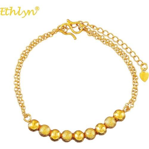 Ethlyn Ethiopian and Eritrean Traditional Jewelry Beads Bangles for Women Gold Color Round Ball Bracelets Wedding Gifts B190