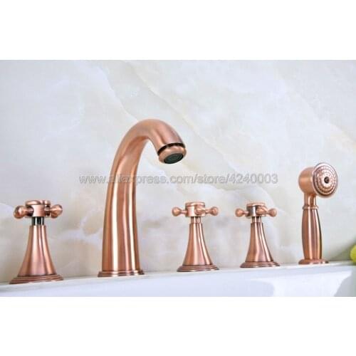Bathtub Faucet Widespread Tub Sink Mixer Taps Antique Red Copper Bathroom Bath Shower Faucet with Handshower Ktf205