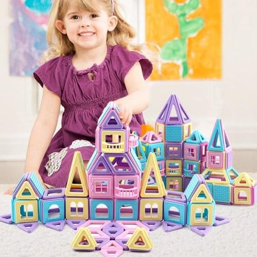 Kids 74pcs Triangle Square Magnetic Building Blocks Parts 3D Magnet Stacking Bricks Magnetic Building Construction Model Toy